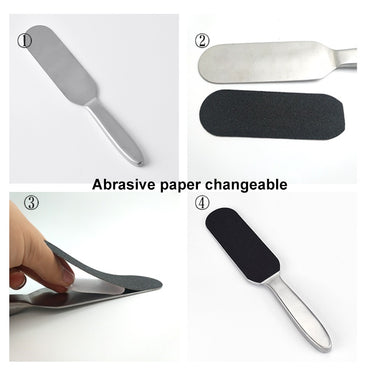 Râpe pour pédicure en INOX avec 10 autocollants abrasifs