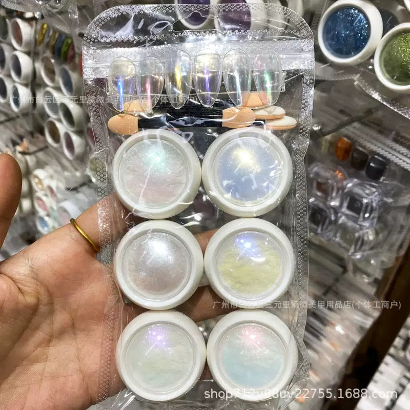 Set de 6 pigments chromes holographiques