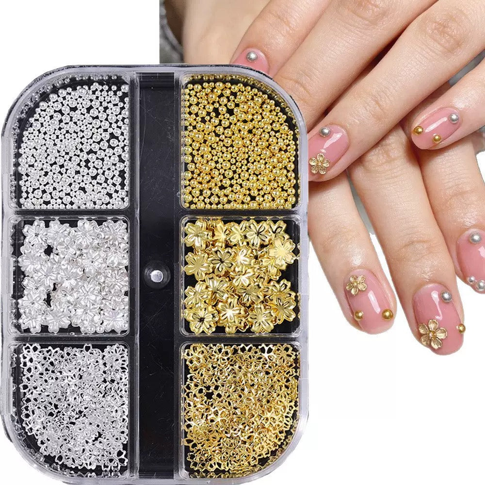 Coffret de Bijoux Métalliques & Micro-Perles pour Nail Art
